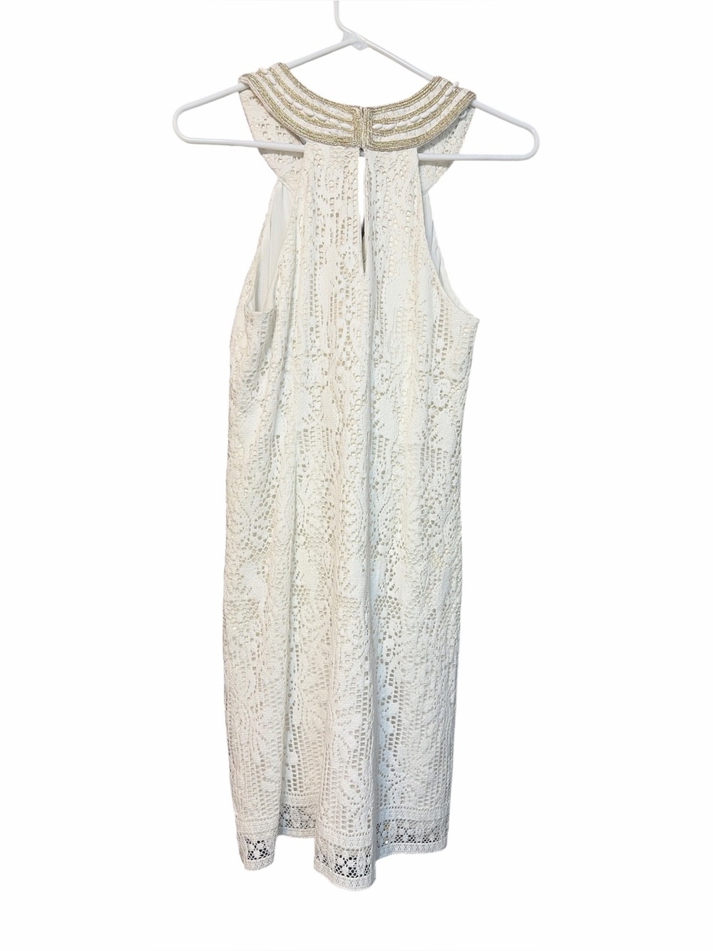 Lilly Pulitzer Calera Jungle White Lace Gold Beaded Shift Dress Size 4 - Picture 4 of 6